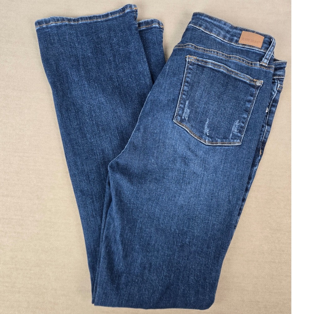 Judy Blue Bootcut Flare High Rise Jeans Dark Wash Distressed 15/32 JB88290-L